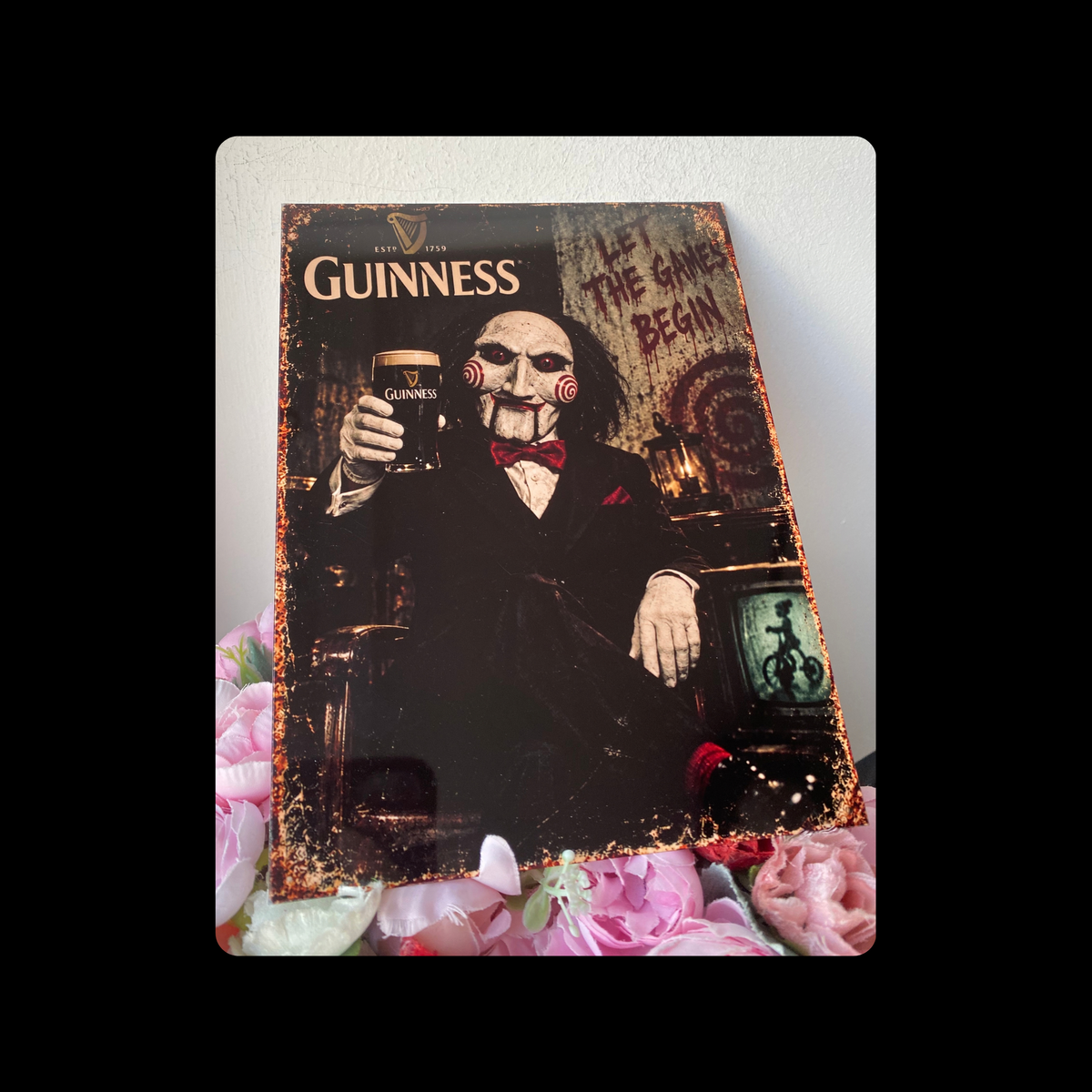 Saw Billy The Puppet Guinness Metal Bar Sign 15cm x 20cm