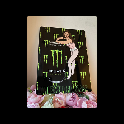 Monster Energy Drink Pin Up Girl Metal Bar Sign 15cm x 20cm