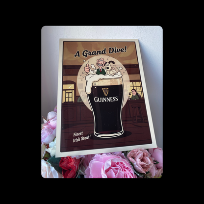 Wallace & Gromit Guinness A Grand Dive Metal Bar Sign 15cm x 20cm