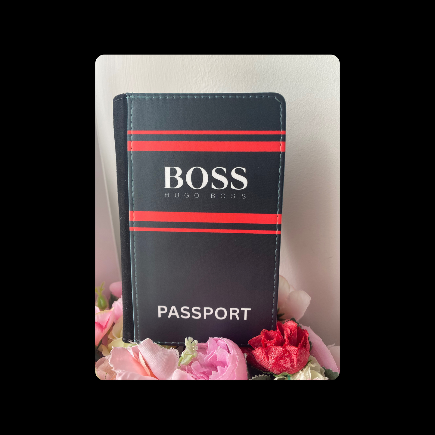 Hugo Boss Black & Red PU Material Passport Holder