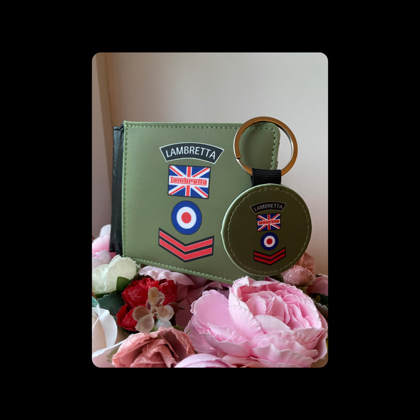 Lambretta M65 Fishtail Parka Classic Green Retro Patch PU Material Wallet & Keyring
