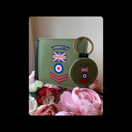 Lambretta M65 Fishtail Parka Classic Green Retro Patch PU Material Wallet & Keyring