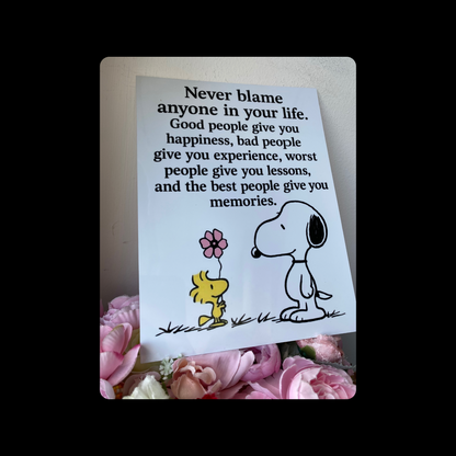 Snoopy Memories Quote Metal Bar Sign 15cm x 20cm