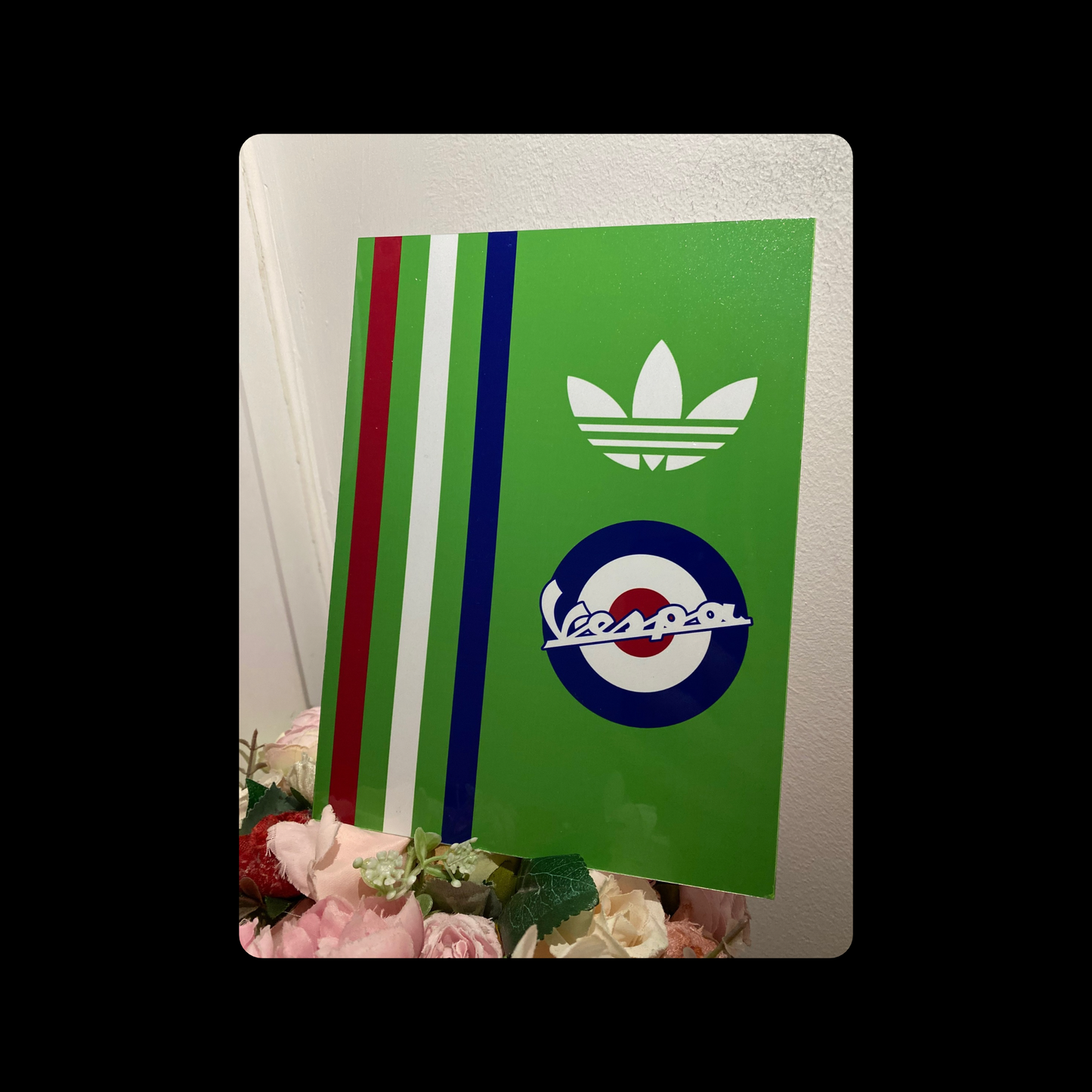 Adidas Vespa Green, Blue, Red & White Metal Bar Sign 15cm x 20cm