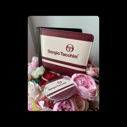 Sergio Tacchini Cream & Burgundy 80’s Football Casual Terrace Culture Style PU Material Wallet & Keyring