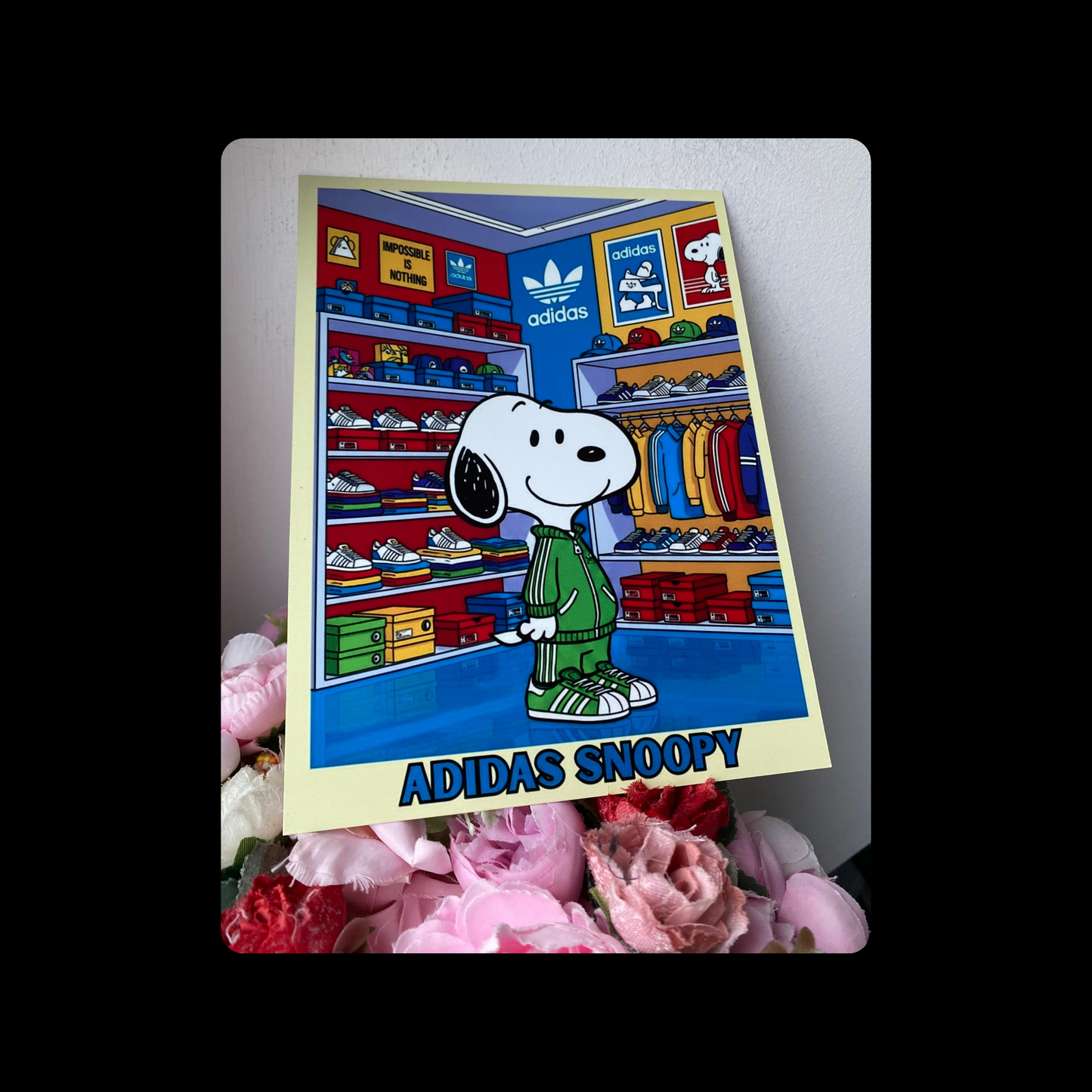 Snoopy Adidas Green Tracksuit Metal Bar Sign 15cm x 20cm