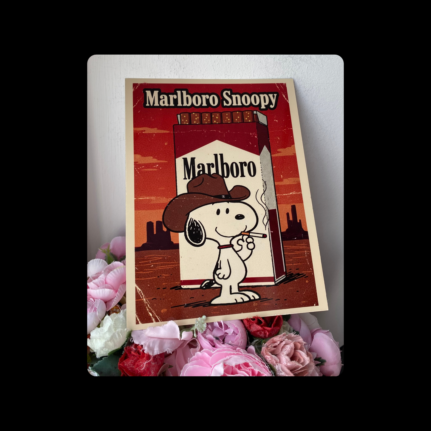 Snoopy Marlboro Cigarettes Rock Faces Background Metal Bar Sign 15cm x 20cm