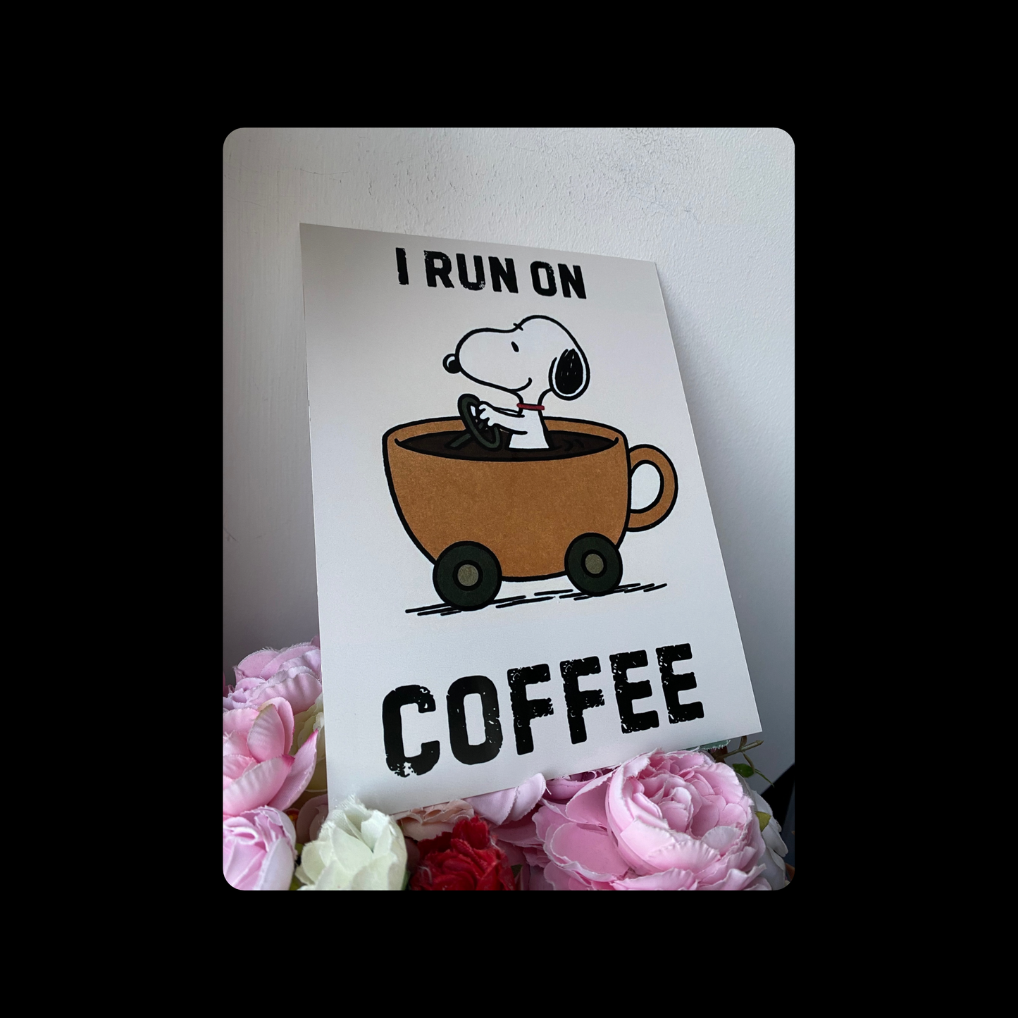Snoopy I Run On Coffee Metal Bar Sign 15cm x 20cm