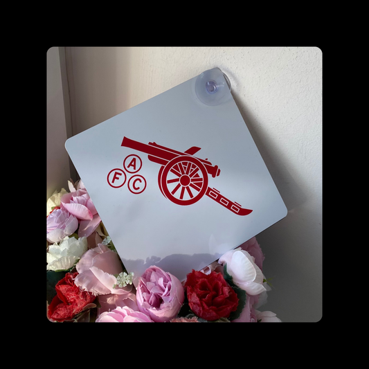 Arsenal 1978-79 Badge White & Red Window Sign 14cm x 14cm (Includes Suction Hook)