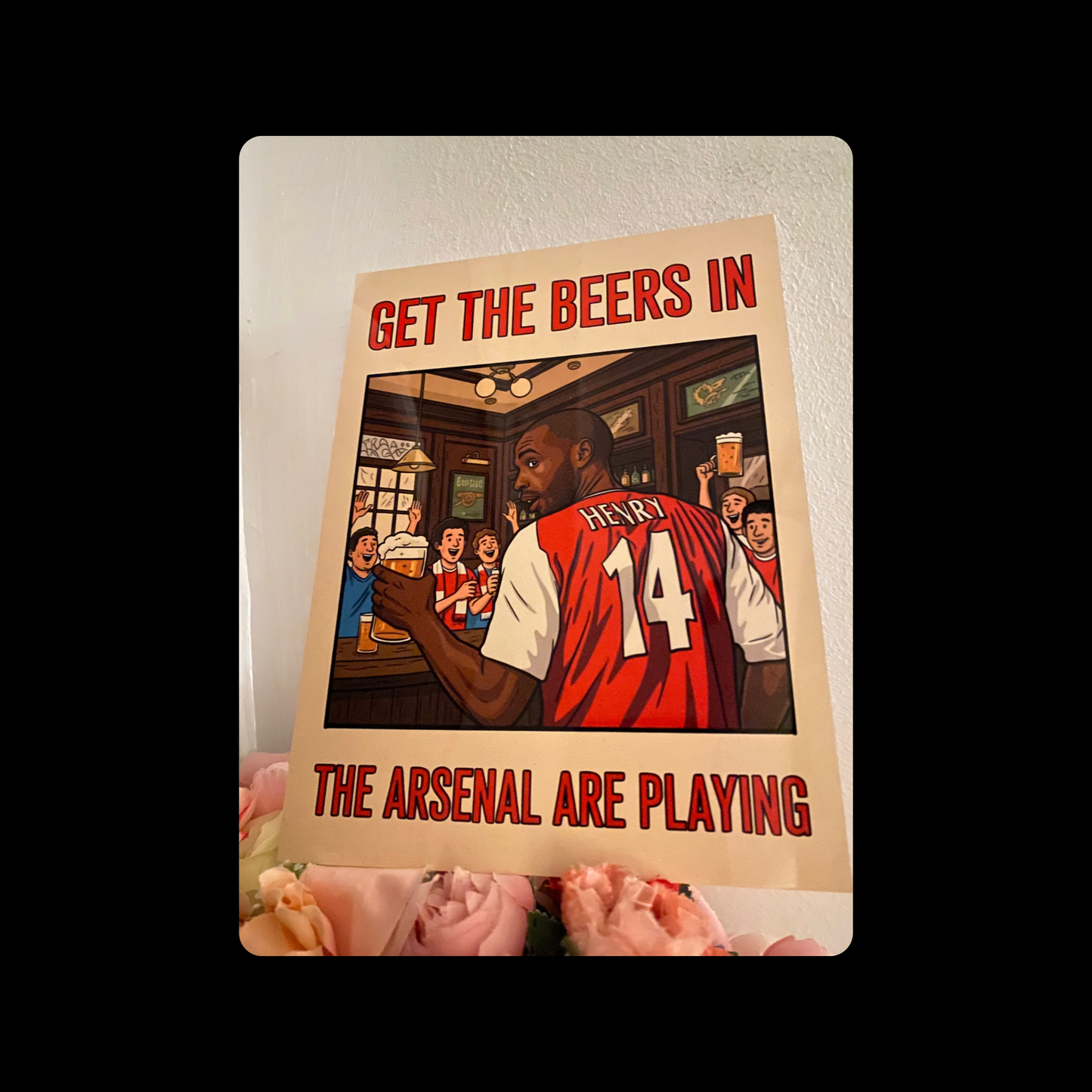 Arsenal Thierry Henry Get The Beers In Metal Bar Sign 15cm x 20cm