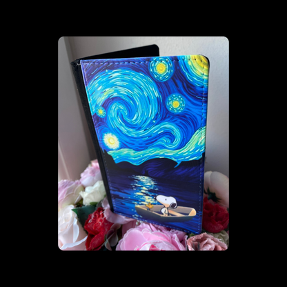 Snoopy Van Gogh Starry Night Boat PU Material Passport Holder