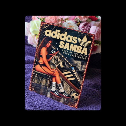 Adidas Samba Pin Up Girl Metal Bar Sign 15cm x 20cm