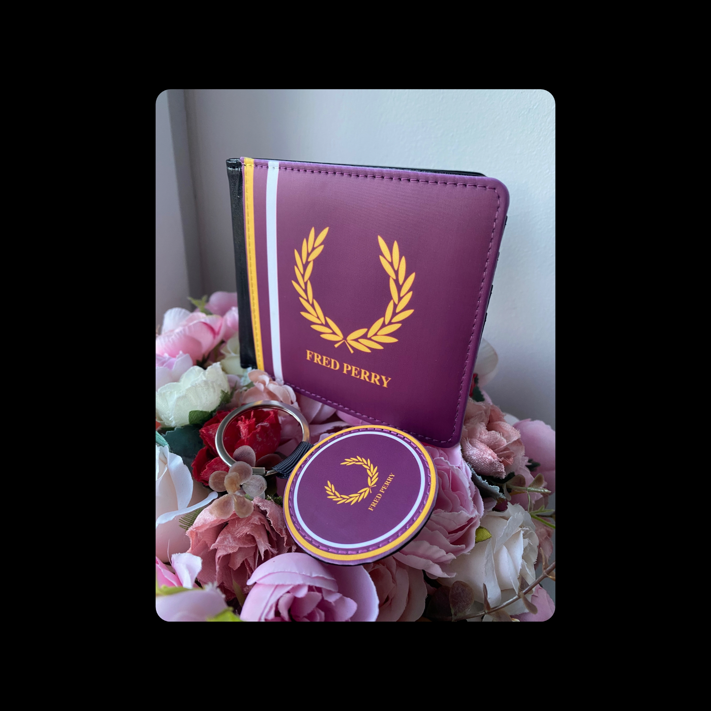 Fred Perry Purple, Orange & White PU Material Wallet & Keyring