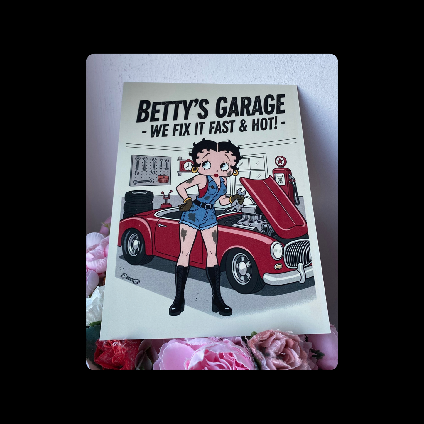 Betty Boop Garage Mechanic Metal Bar Sign 15cm x 20cm