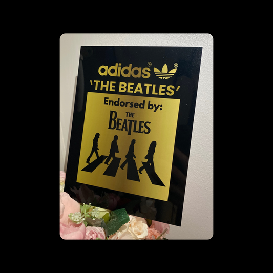 Adidas The Beatles Black & Gold Metal Bar Sign 15cm x 20cm