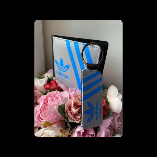 Adidas Originals Grey & Blue Shoebox Style PU Material Wallet & Keyring