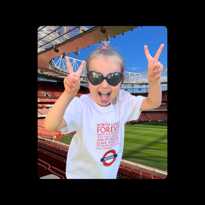 Arsenal North London Forever Red Lyrics Tube Sign Short Sleeved 100% Cotton White T-Shirt