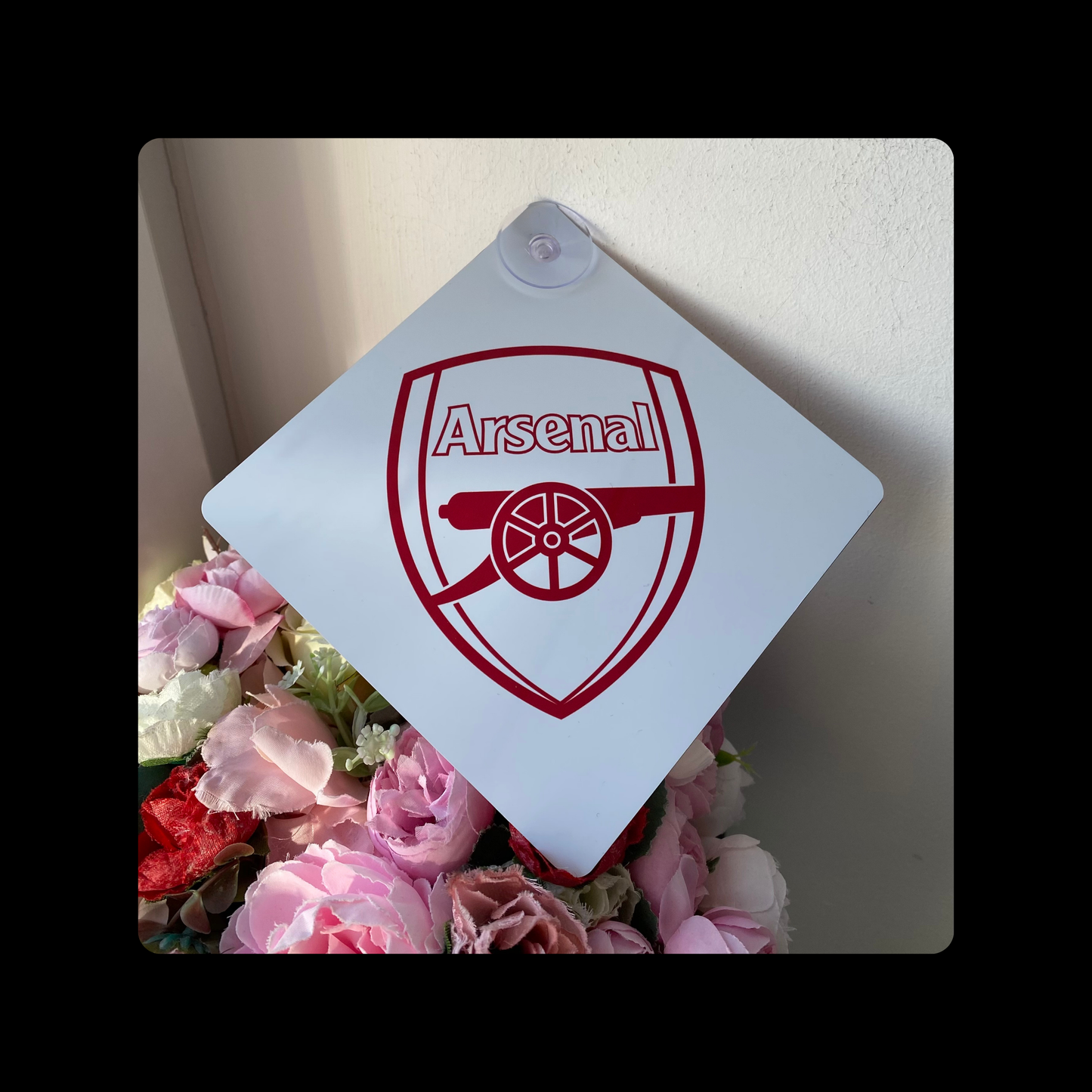 Arsenal Badge White & Red Metal Window Sign 14cm x 14cm (Includes Suction Hook)