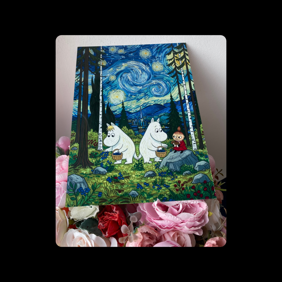 Moomin Van Gogh Starry Night Foraging Metal Bar Sign 15cm x 20cm