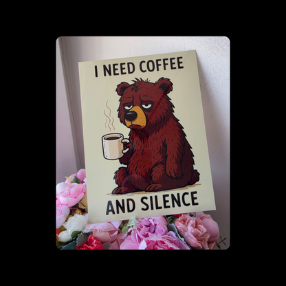 I Need Coffee & Silence Metal Bar Sign 15cm x 20cm