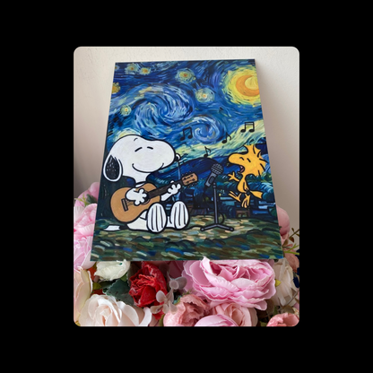 Snoopy Van Gogh Starry Night Guitar Metal Bar Sign 15cm x 20cm