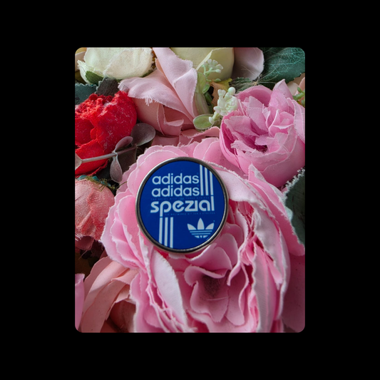 Adidas Spezial Blue & White Round Pin Badge 23mm