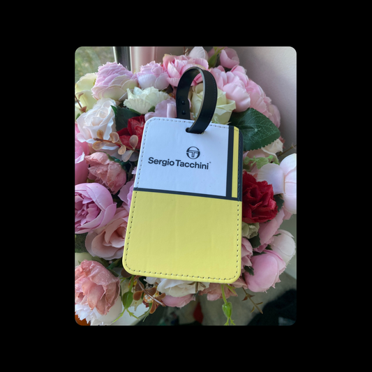 Sergio Tacchini White & Yellow 80’s Football Casual Terrace Culture Style PU Material Luggage Tag