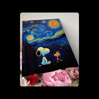 Snoopy Van Gogh Starry Night Metal Bar Sign 15cm x 20cm