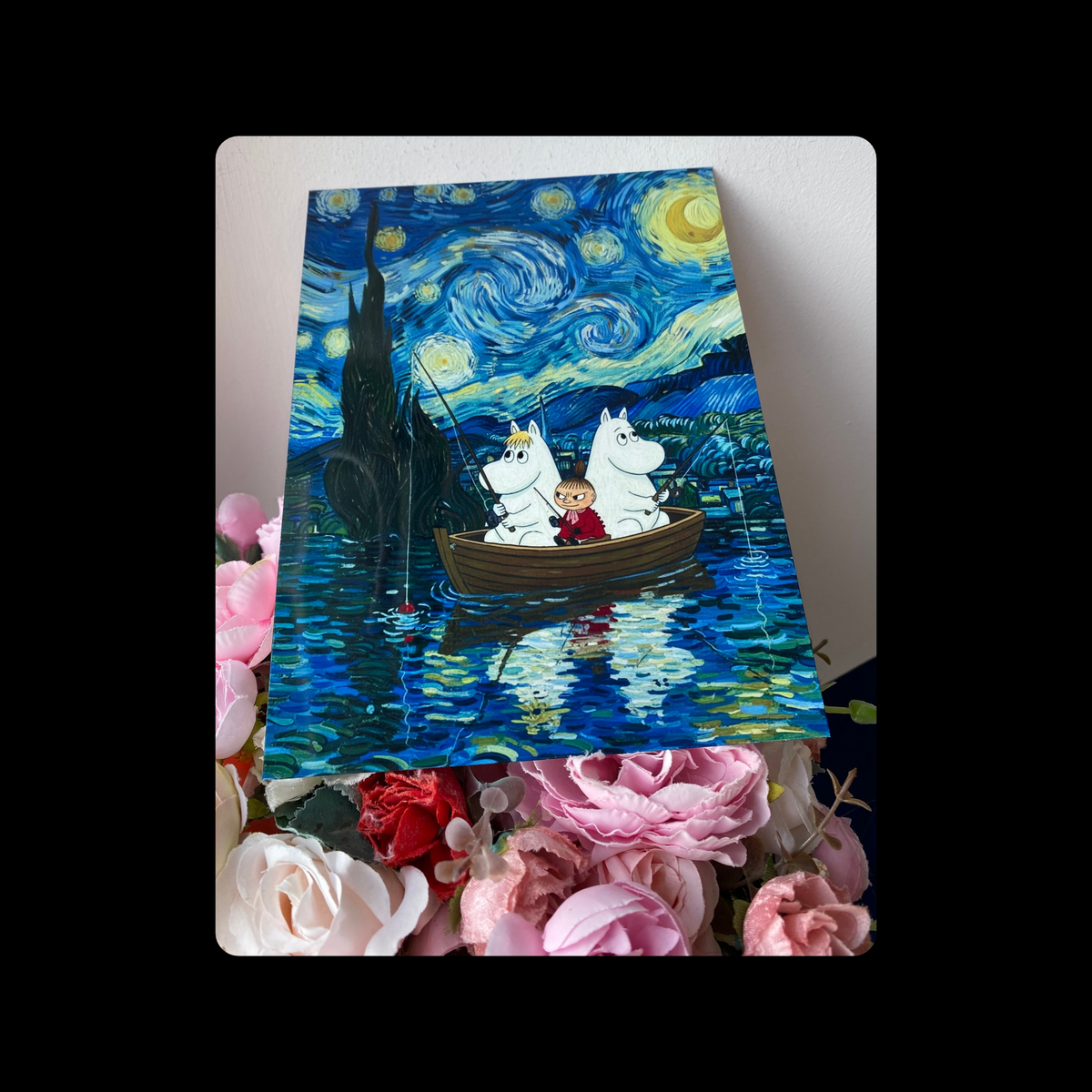 Moomin Van Gogh Starry Night Fishing Metal Bar Sign 15cm x 20cm