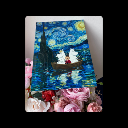 Moomin Van Gogh Starry Night Fishing Metal Bar Sign 15cm x 20cm