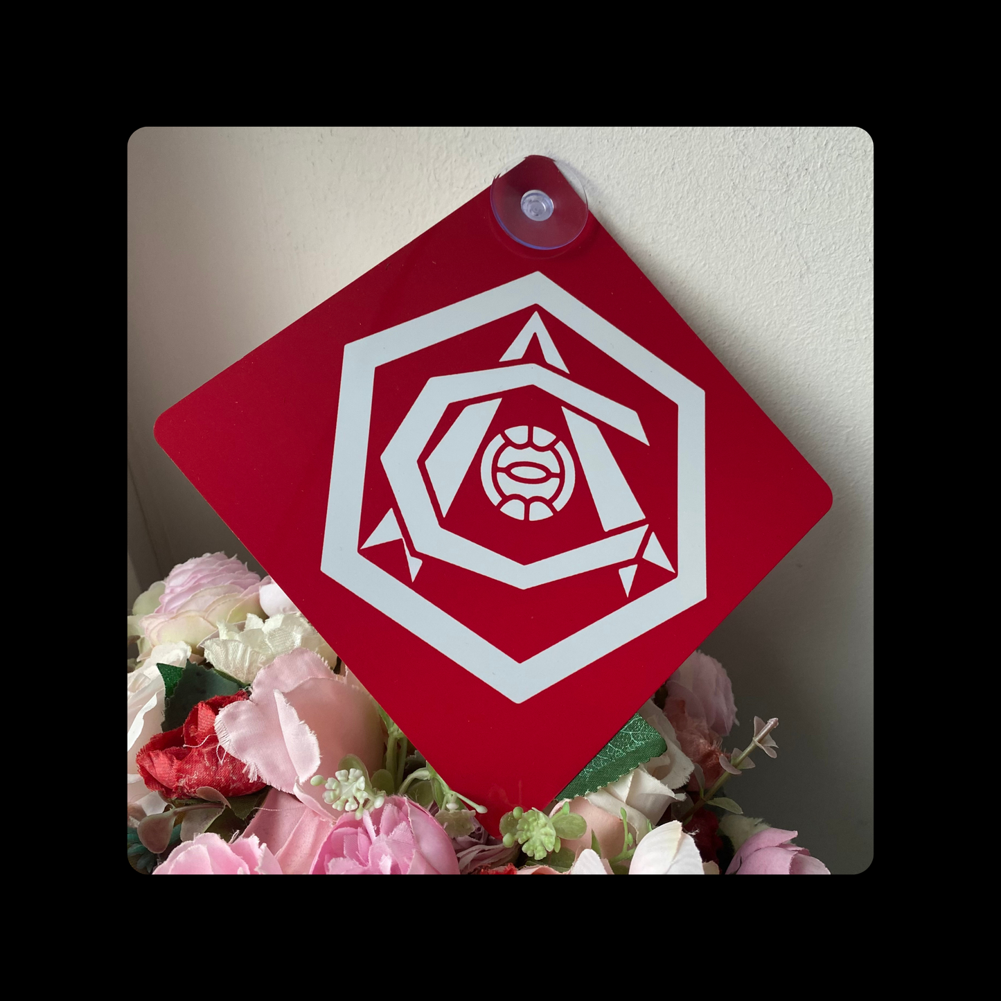 Arsenal 1936-49 Badge Red & White Window Sign 14cm x 14cm (Includes Suction Hook)