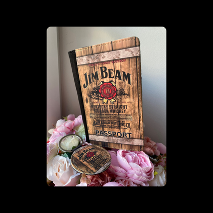 Jim Beam Bourbon Whiskey Barrel PU Material Passport Holder & Keyring