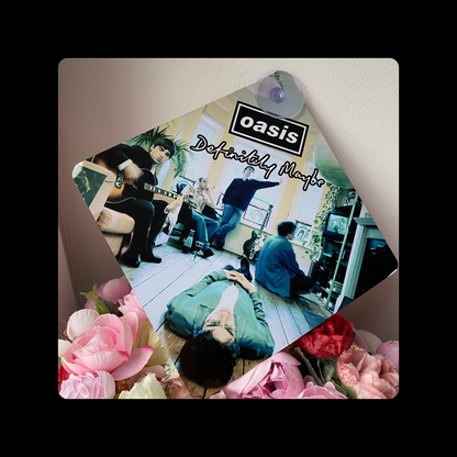 Oasis Definitely Maybe Metal Window Sign 14cm x 14cm (Includes Suction Hook)