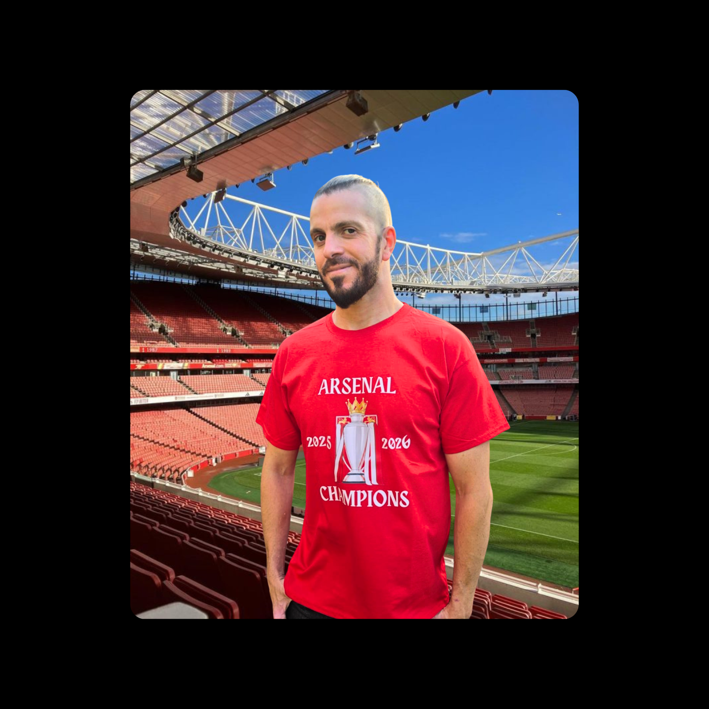Arsenal Champions White Text Short Sleeved 100% Cotton Red T-Shirt