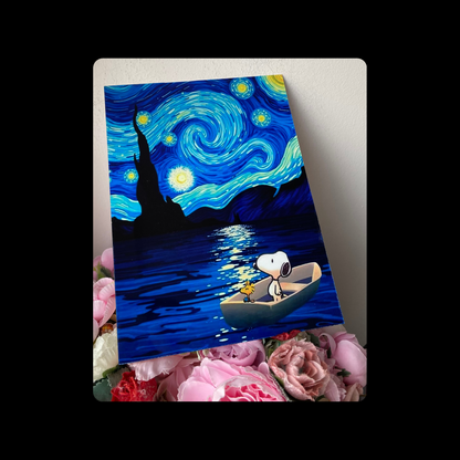 Snoopy Van Gogh Starry Night Boat Metal Bar Sign 15cm x 20cm