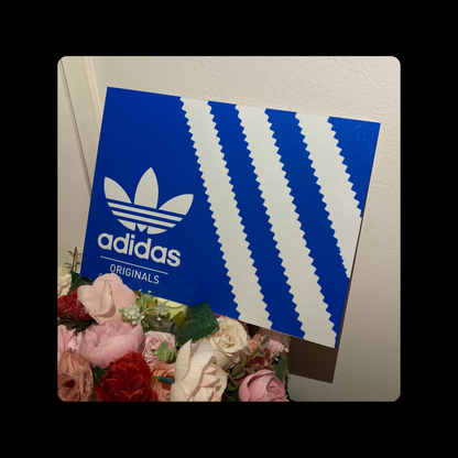 Adidas Shoebox Style Blue & White Metal Bar Sign 15cm x 20cm