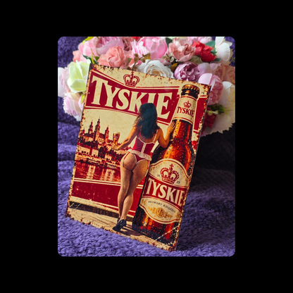 Tyskie Polish Beer Pin Up Girl Metal Bar Sign 15cm x 20cm