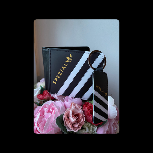 Adidas Spezial Black & White PU Material Wallet & Keyring
