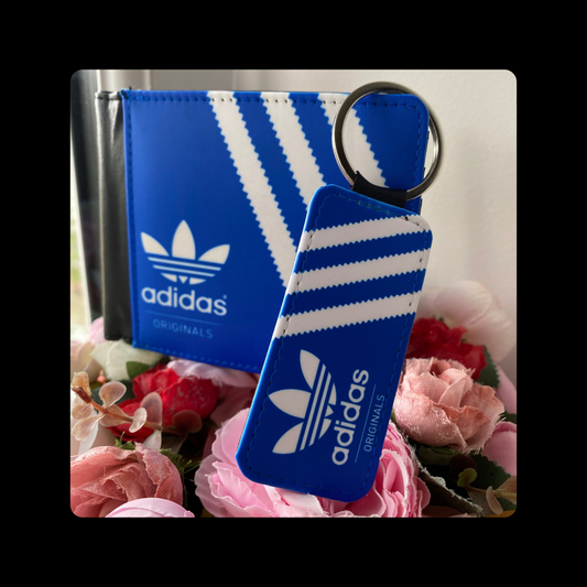 Adidas Originals Blue & White Shoebox Style PU Material Wallet & Keyring