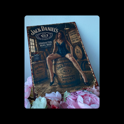 Jack Daniel’s Barrel Pin Up Girl Metal Bar Sign 15cm x 20cm