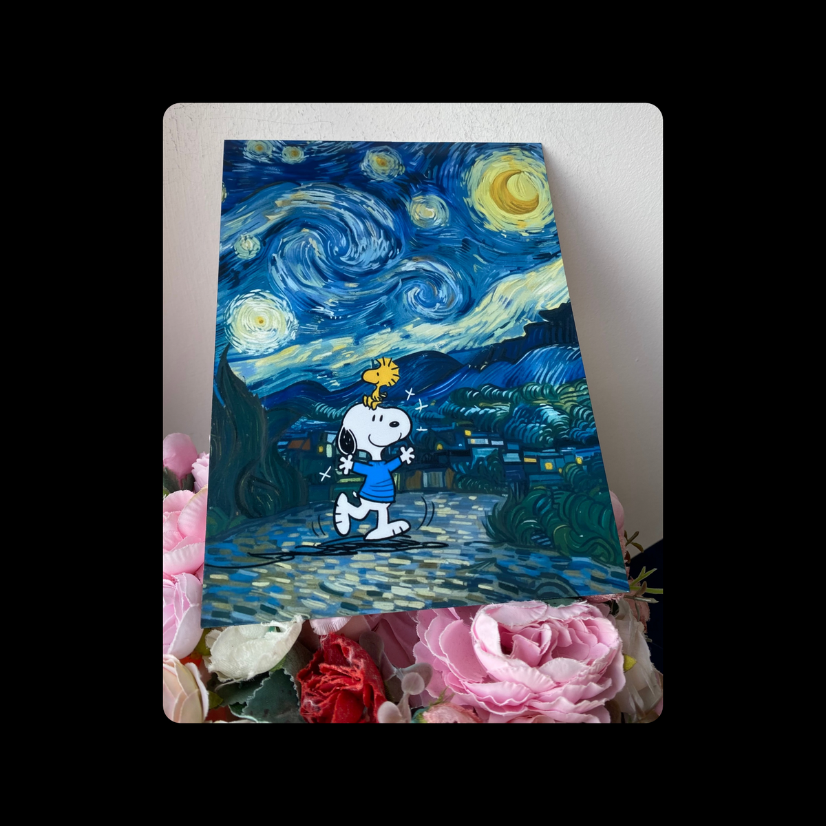 Snoopy Van Gogh Starry Night Blue Jumper Metal Bar Sign 15cm x 20cm
