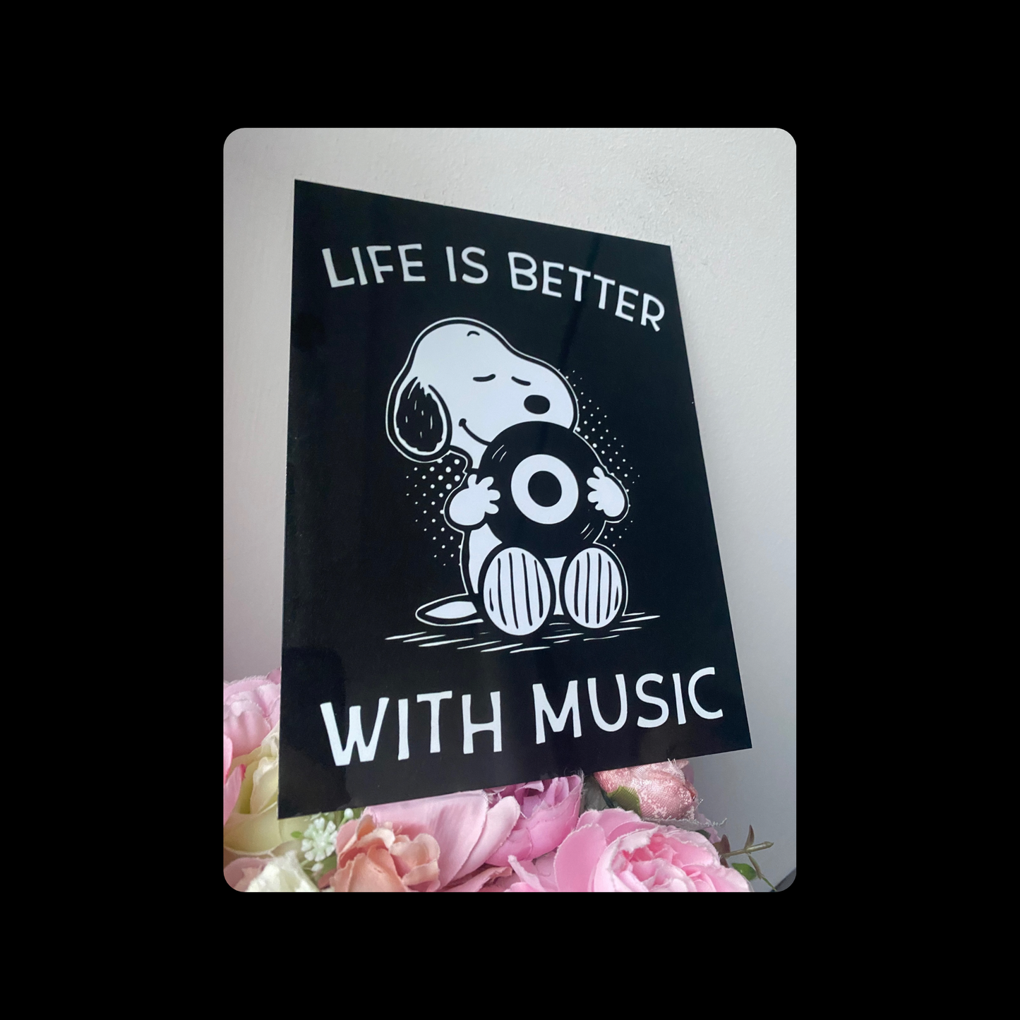 Snoopy Life Is Better With Music Metal Bar Sign 15cm x 20cm