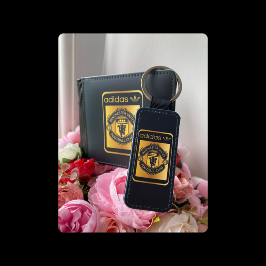 Adidas Manchester United Black & Gold PU Material Wallet & Keyring