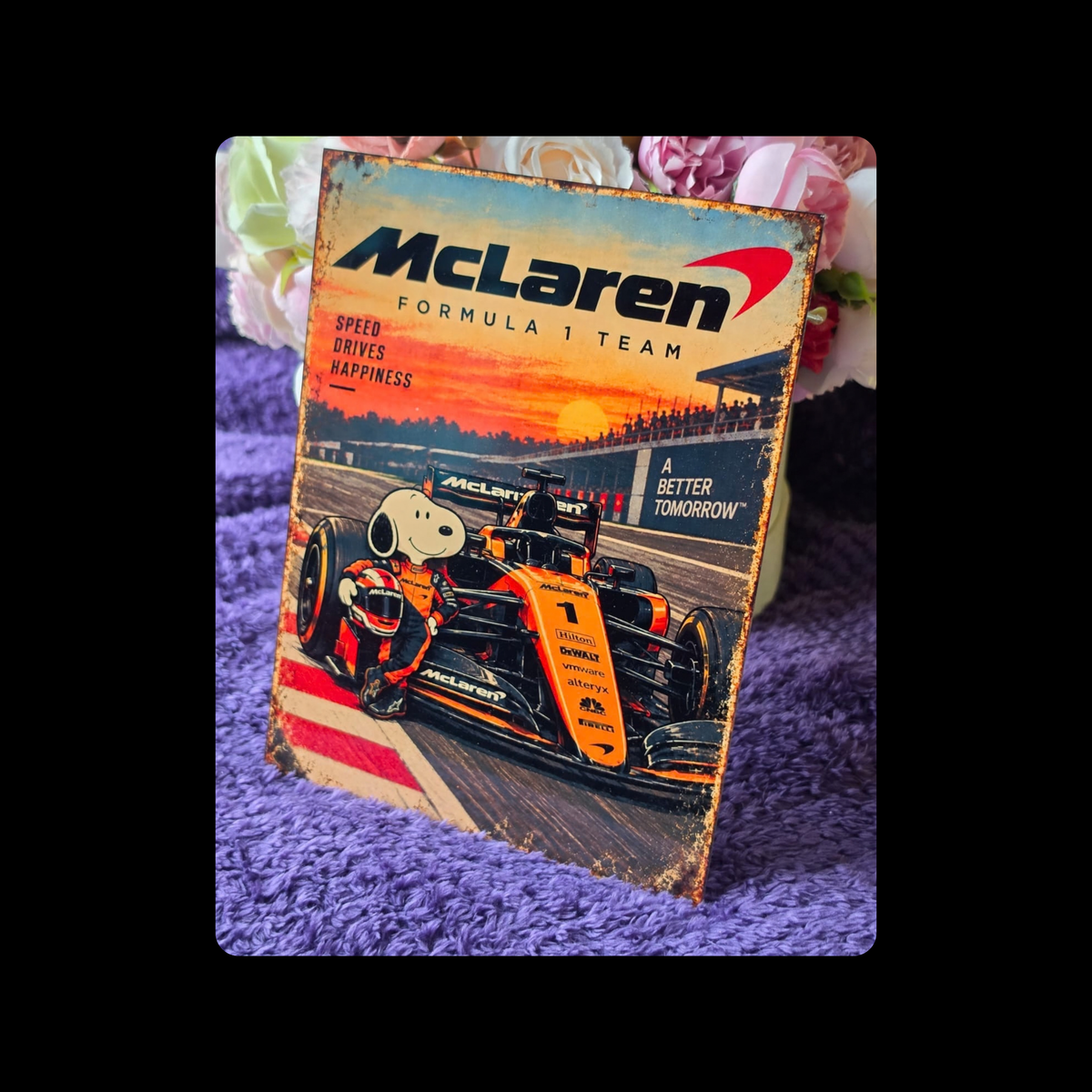 Snoopy McLaren F1 Formula One Metal Bar Sign 15cm x 20cm