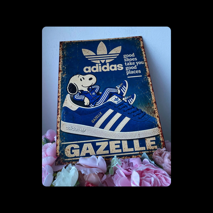 Snoopy Adidas Gazelle Metal Bar Sign 15cm x 20cm