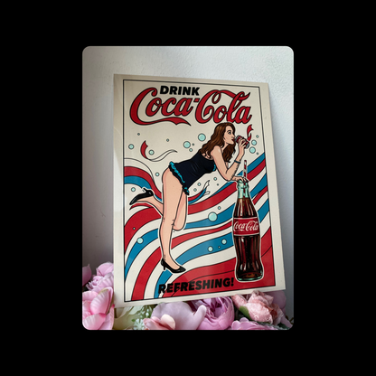 Coca Cola Pin Up Girl Metal Bar Sign 15cm x 20cm