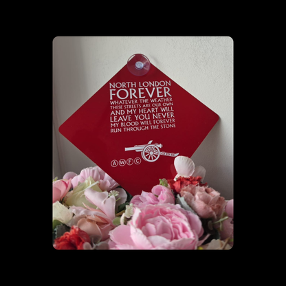 Arsenal Women AWFC North London Forever Lyrics 1978-79 Badge Metal Window Sign 14cm x 14cm (Includes Suction Hook)