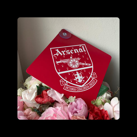 Arsenal 1949-90 Badge Red & White Window Sign 14cm x 14cm (Includes Suction Hook)