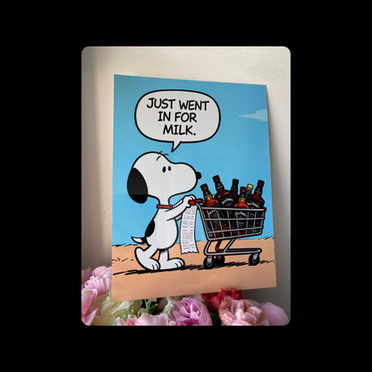 Snoopy Shopping Trolley Whiskey Metal Bar Sign 15cm x 20cm