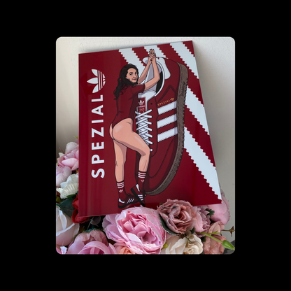 Adidas Spezial Pin Up Girl Red & White Metal Bar Sign 15cm x 20cm